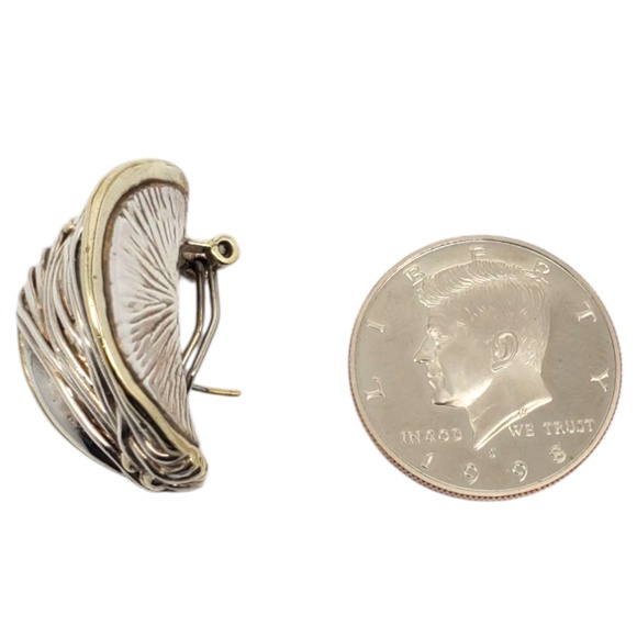 Jem Sterling Silver Gold Plated Accent Wide Floral Earrings #20797 - Picture 7 of 11